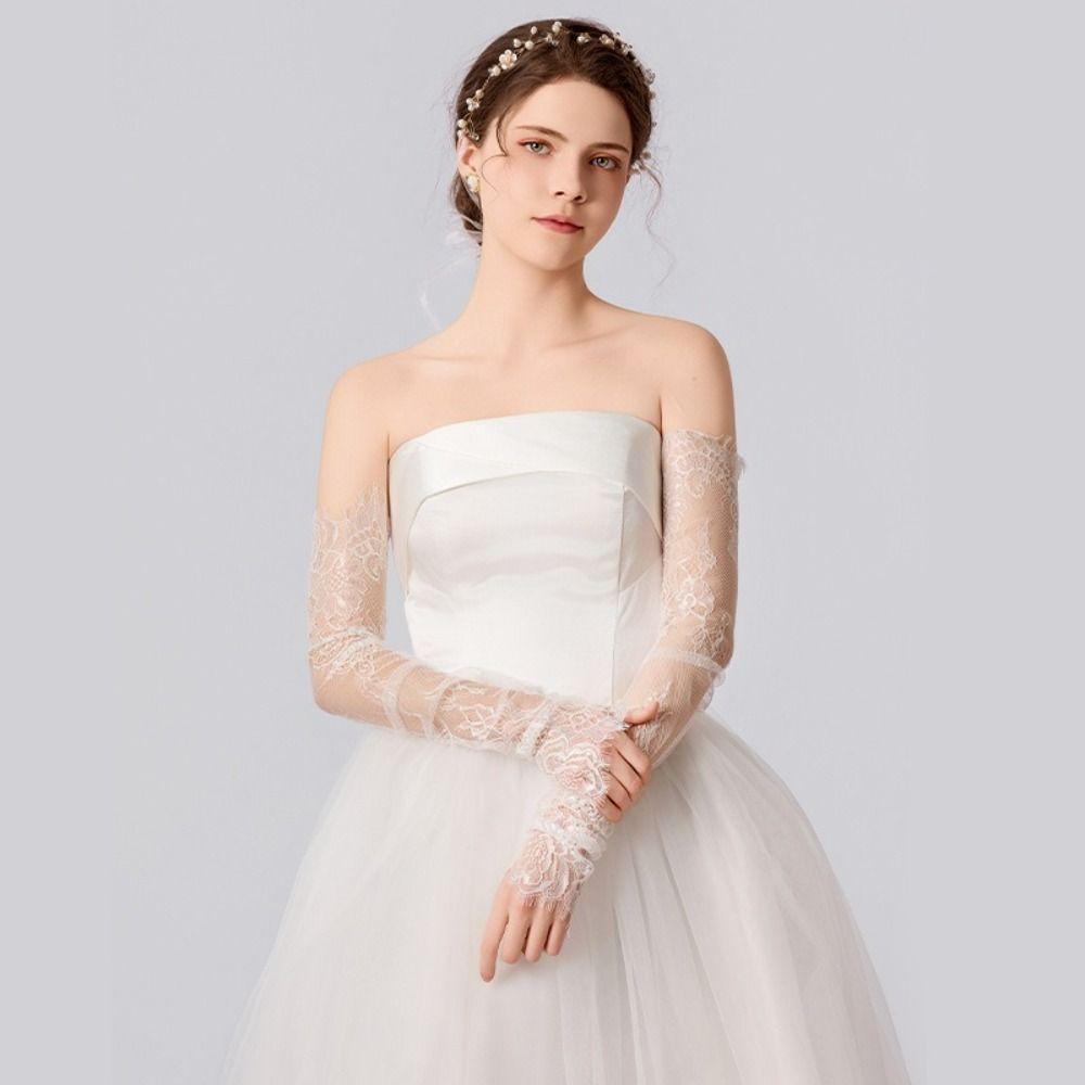 White Black Bridal Gloves Long Lace Gloves New Fingerless Gloves Banquet