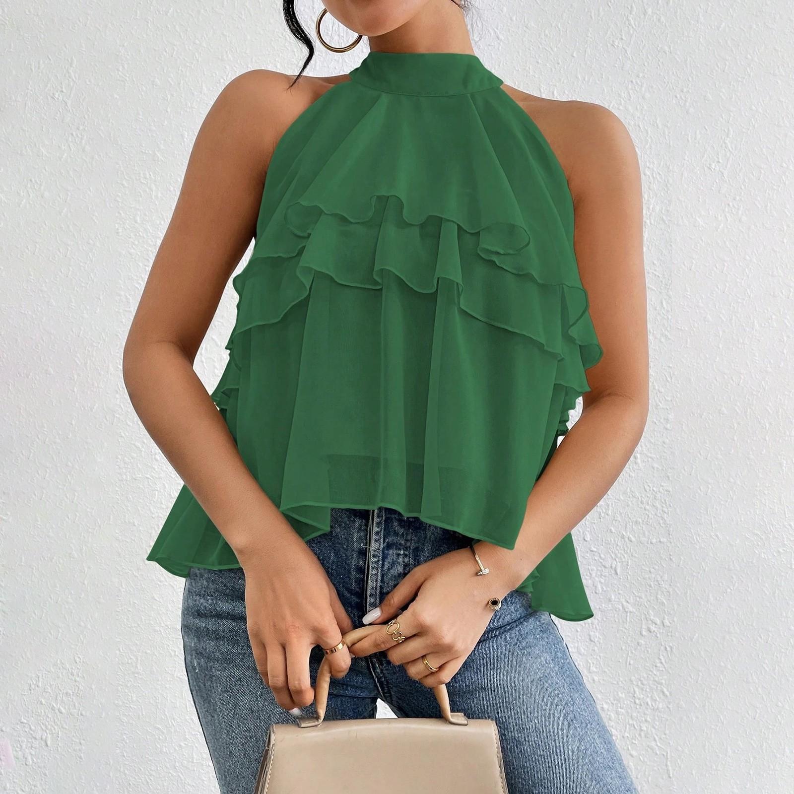 

Женская летняя мода Сексуальный однотонный топ-рубашка с открытыми плечами и вырезом на шее S зелёный