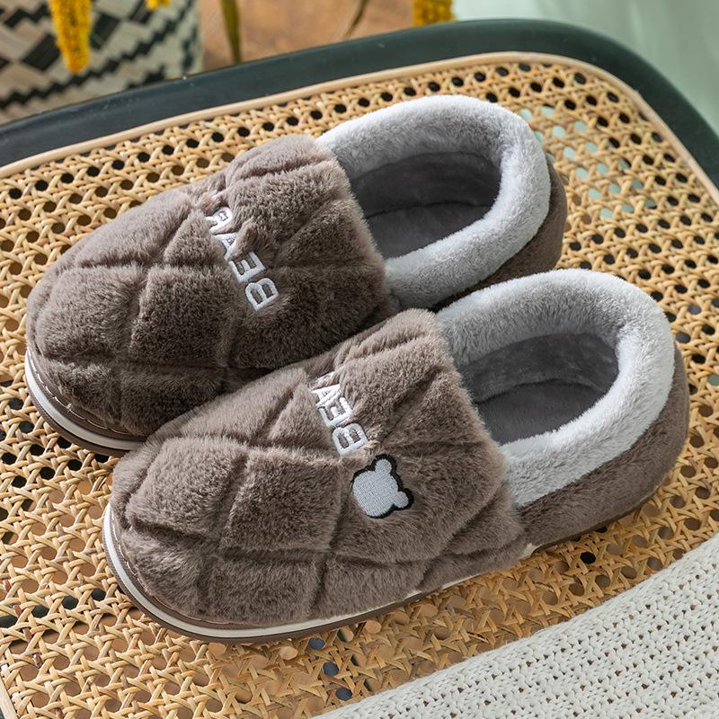 Men's & Women's Winter Wool-Cotton Slippers - Indoor/Outdoor, Heel-Covered, Plush Velvet-Lined, Warm & Cozy