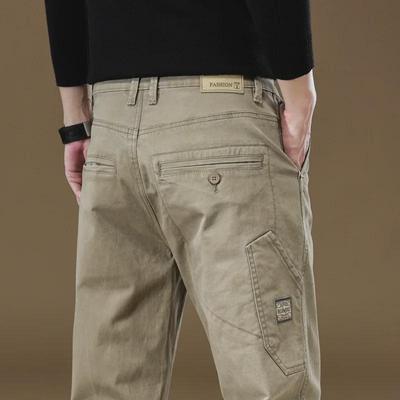 Pantalon décontracté stretch kaki pour homme - Printemps/Automne 2024 Coton haut de gamme Coupe ample Salopette.