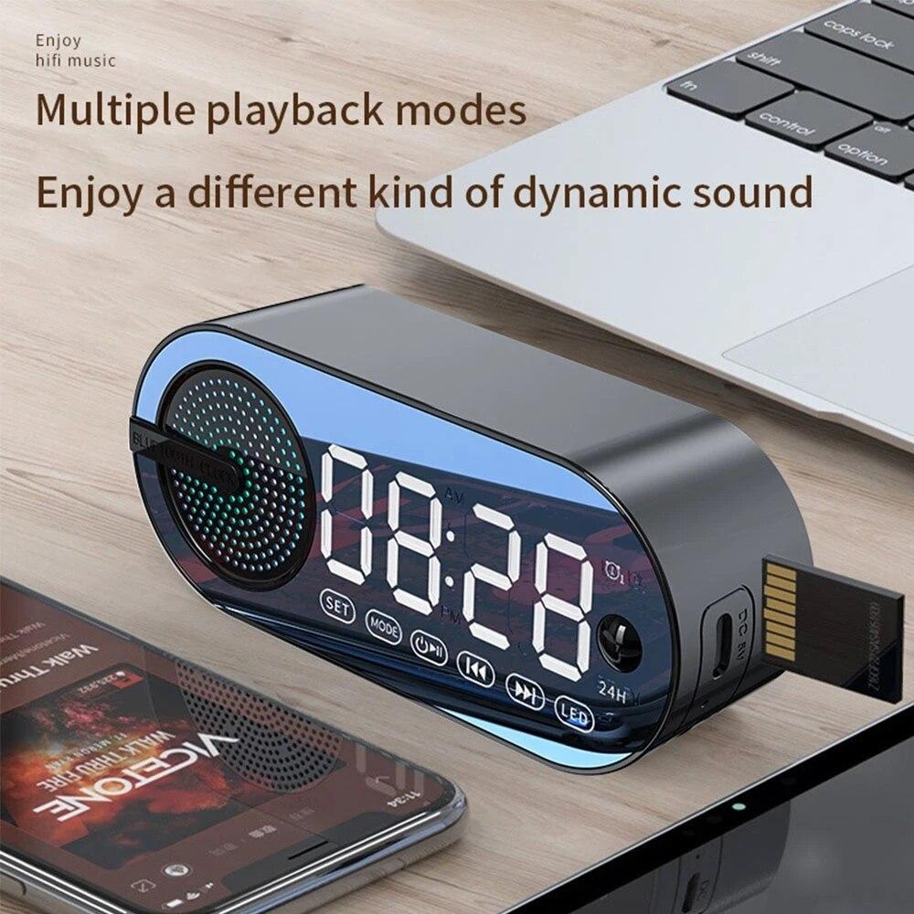 USB Charging Radio Alarm Clock RGB Portable Bluetooth Speaker FM Large Display Mute Mirror Digital Bedroom Room Office Decktops
