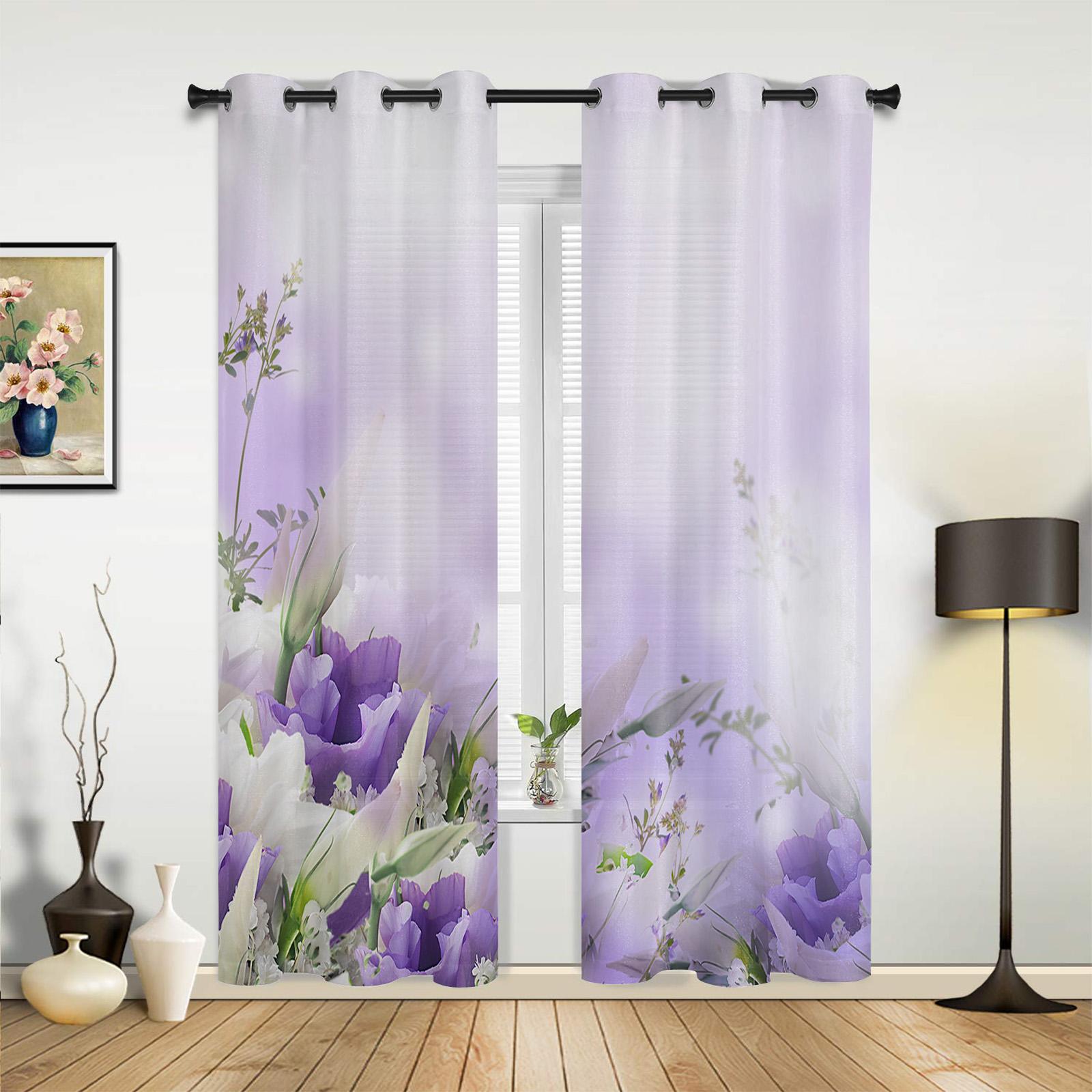 Фиолетовый завод цветок оконная занавеска спальня гостиная оконные шторы кухонные — фото 3