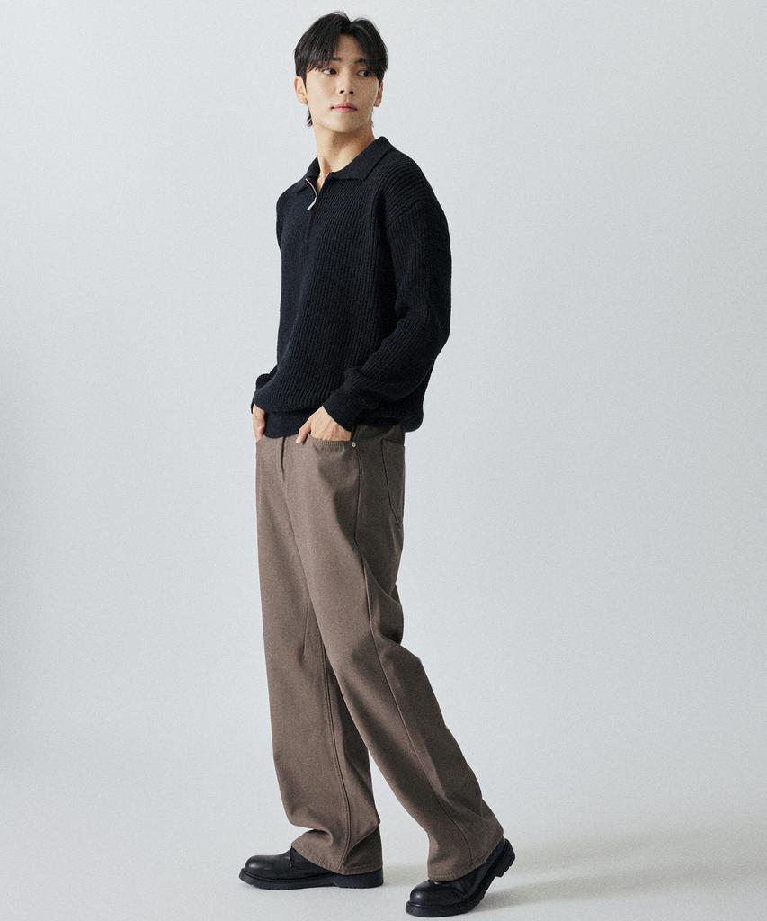 LXT Brushed Cotton Back Elastic Semi-Wide Chino Pants [Brown]