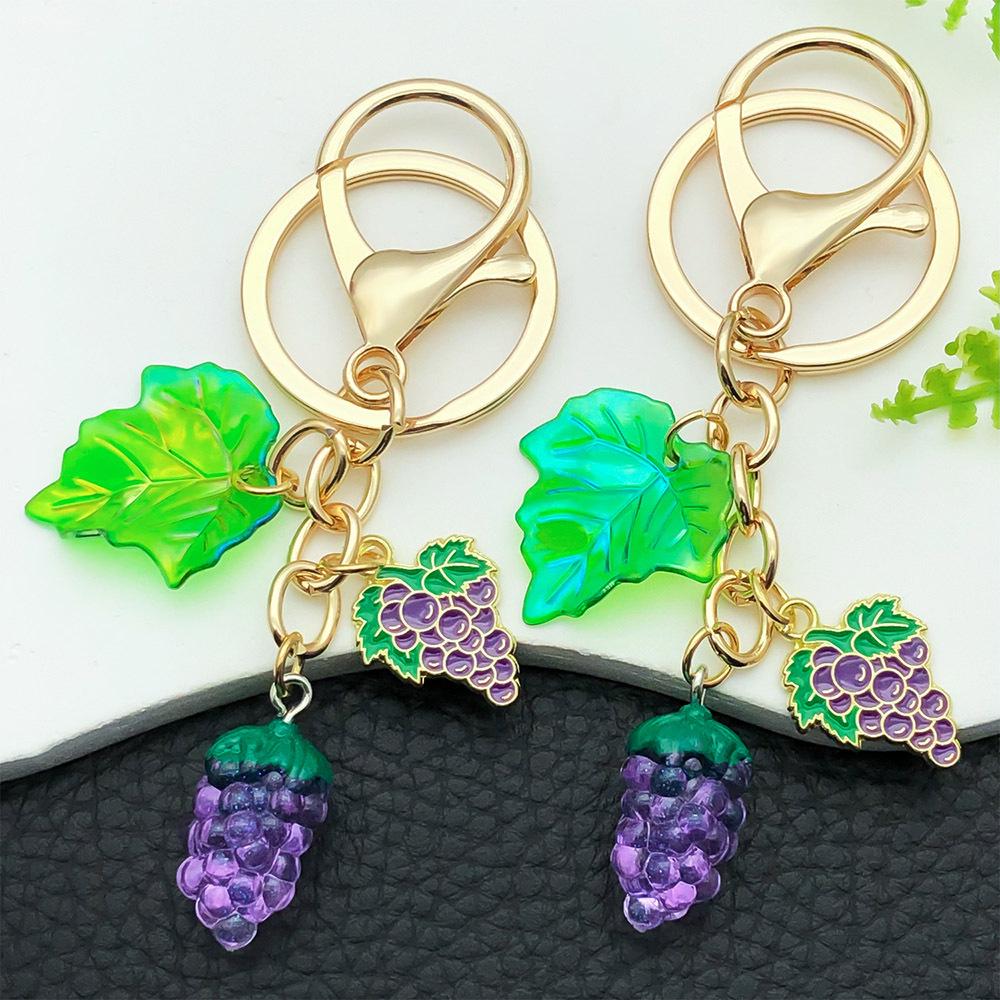 Creative Resin Purple Grape Keychain with Leaves