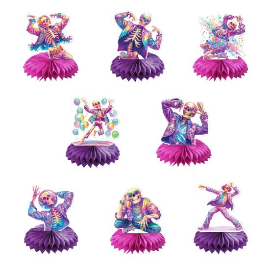 8 Pcs Halloween Disco Skeleton Honeycomb Centerpiece Glitter 80s Disco Skeleton Tabletop Honeycomb Ornament for Halloween Party Home Room Desk Decor