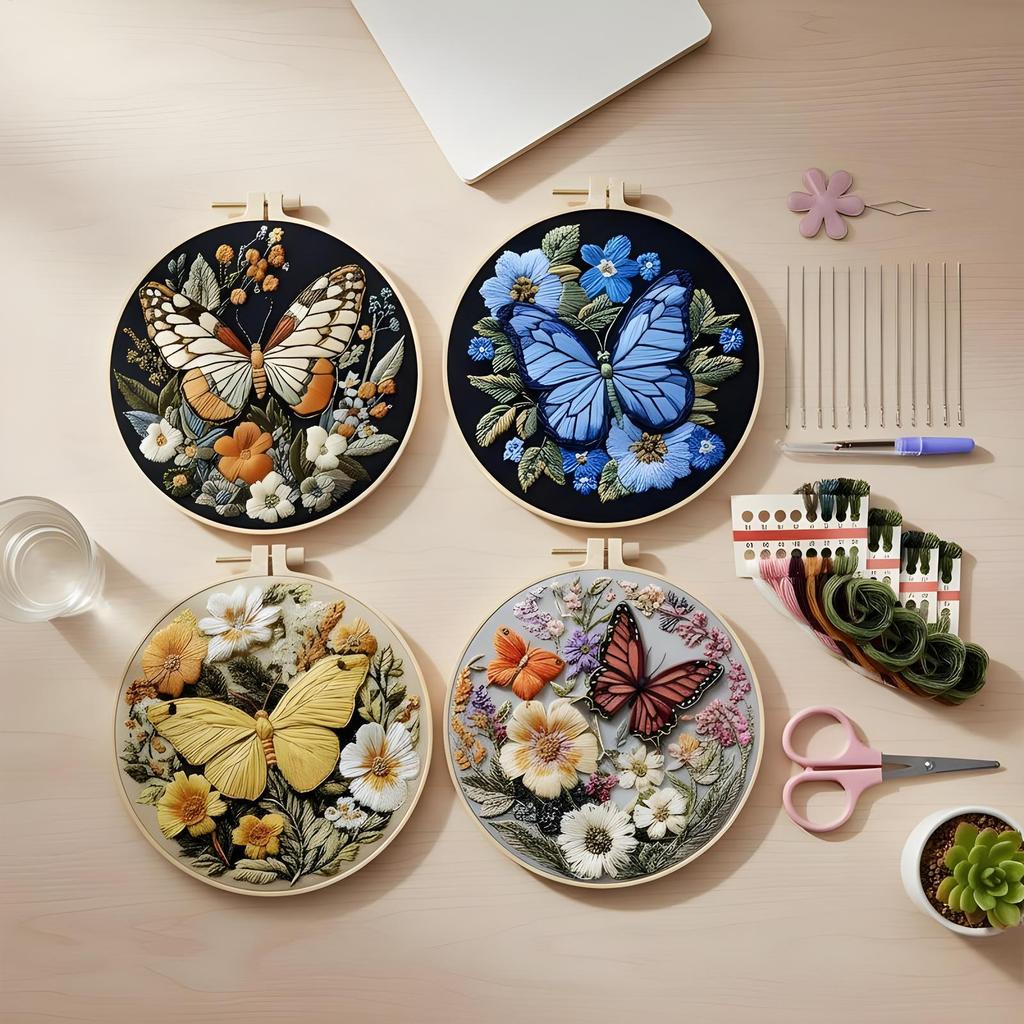Embroidery Kit Butterfly Colorful Ornament Embroidery Projects For School Project Learning Entertainment Practice Learn Men