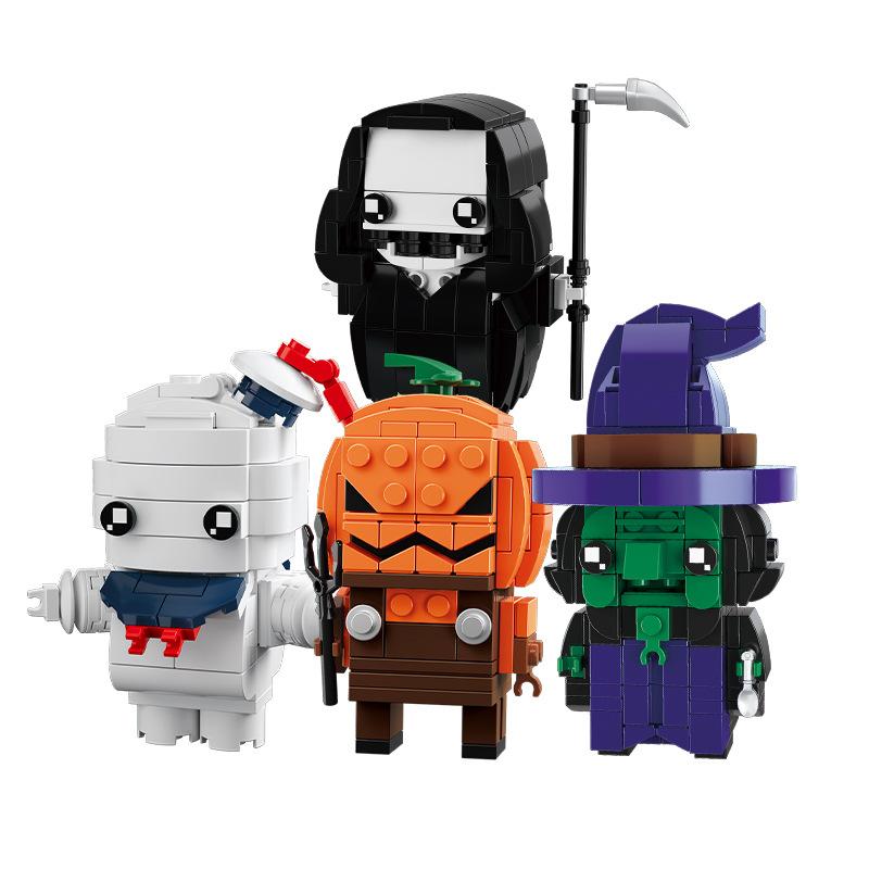 Halloween BrickHeadz Witch Pumpkin Mummy Death Building Blocks Brick Cartoon Figure Toys 3D Puzzle Model For Kids Gift No Box