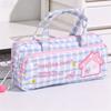 Cute Checkered Pencil Case, Quilted Handheld Stationery Bag with Cute House Embroidery