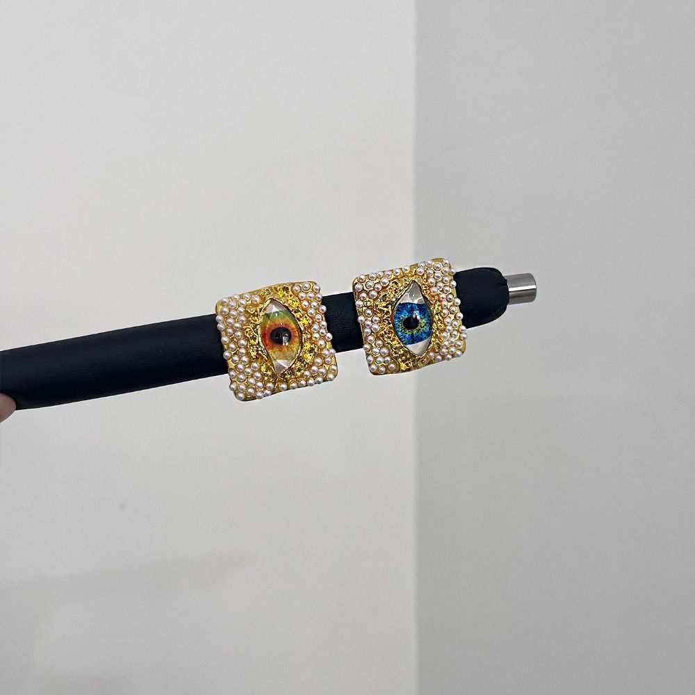 Geometryczny Niebieski Pierścionek z Oczami Perła Vintage Złoty Pierścionek Retro Pierścionek Oko Demona Prezent