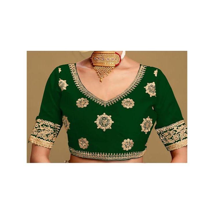 Royal Red Vichitra Silk Saree with Beautiful Sequins Embroidery & Designer Green Blouse