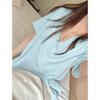 Spring and summer new products loose V-neck snowflake cotton lazy loose wind short-sleeved t-shirt versatile solid color casual ins top