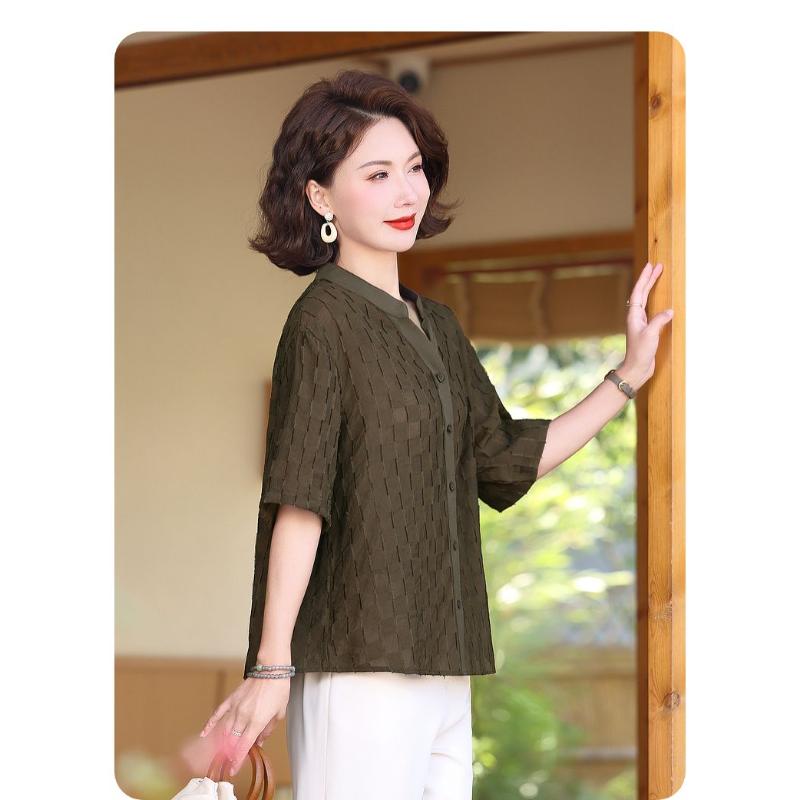 

Women s Olive Green V-Neck Half-Sleeve Blouse Loose Breathable Casual Office Top XL