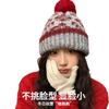 Retro thickened jacquard knitted wool hat children keep warm cute hairball show face small headgear ear protection pullover hat
