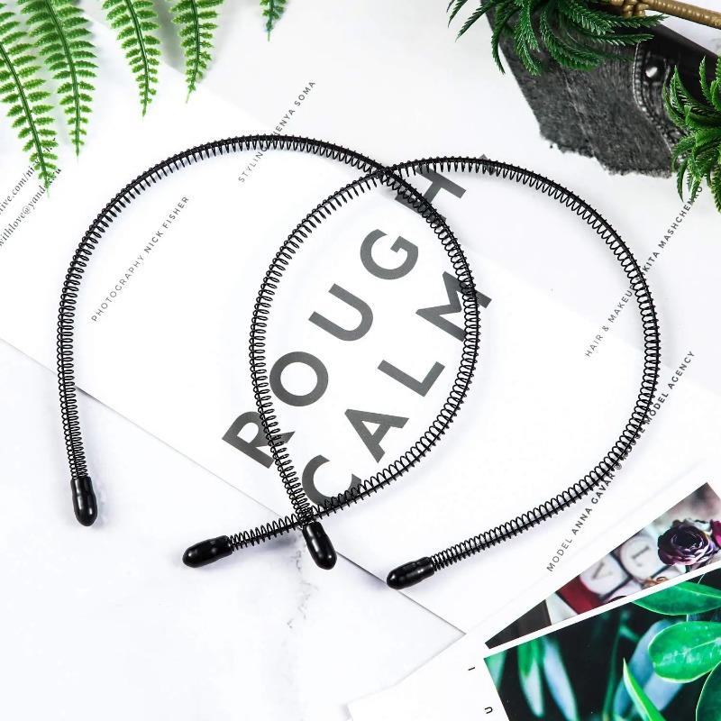 1/12pcs Neutral Hair Bands Men's Metal Headband Spring Wave Black Hair Bands Non-slip Oblique Hair Men's Sports Sports Headwear