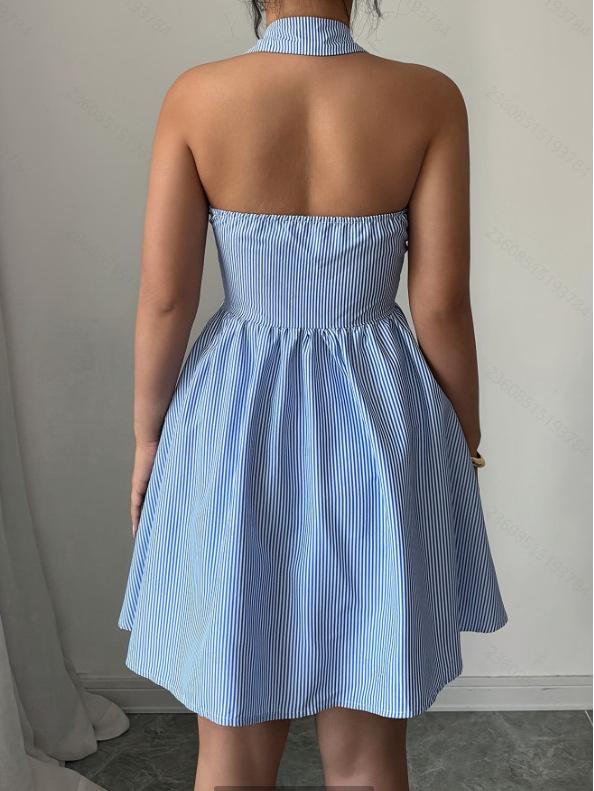 2025 European & American Summer Striped Halter Dress - Sexy & Stylish Vacation Wear