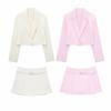Summer Women's Casual Suit: Short Jacket, Skirt & Pants Set