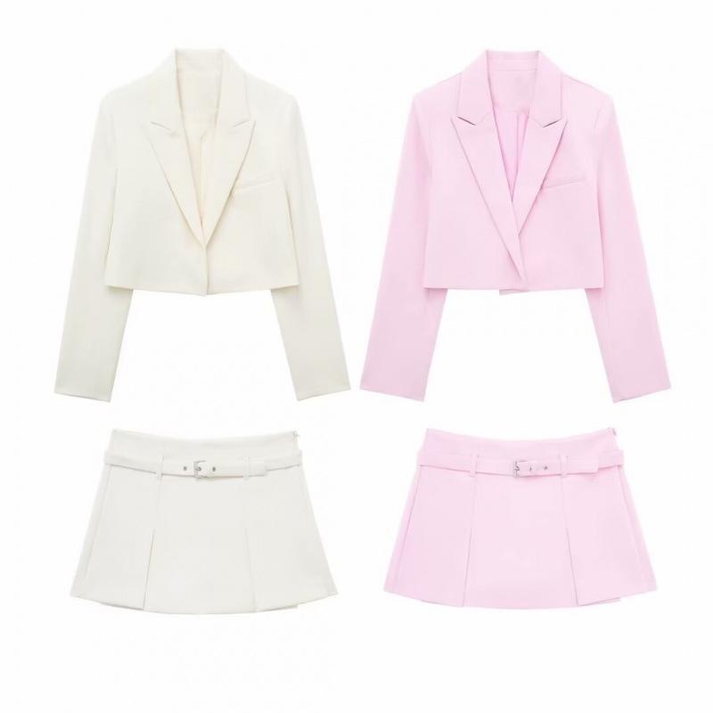 

Summer Women s Casual Suit: Short Jacket, Skirt & Pants Set XS
