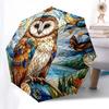 1pc Stained Glass Owl Design Automatic Folding Umbrella - Portable Tri-Fold Design with 8-Bone Iron Frame, Perfect for Outdoor Use, Festive Gifts, Fan