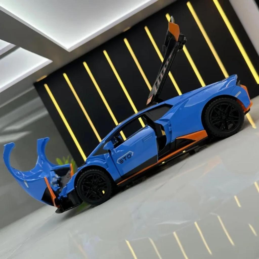 Alloy 1/24 Lambo Huracan STO Sport Car Model Diecast Toys Vehicles Sound and Light Voiture Miniature Collective Home Decoration