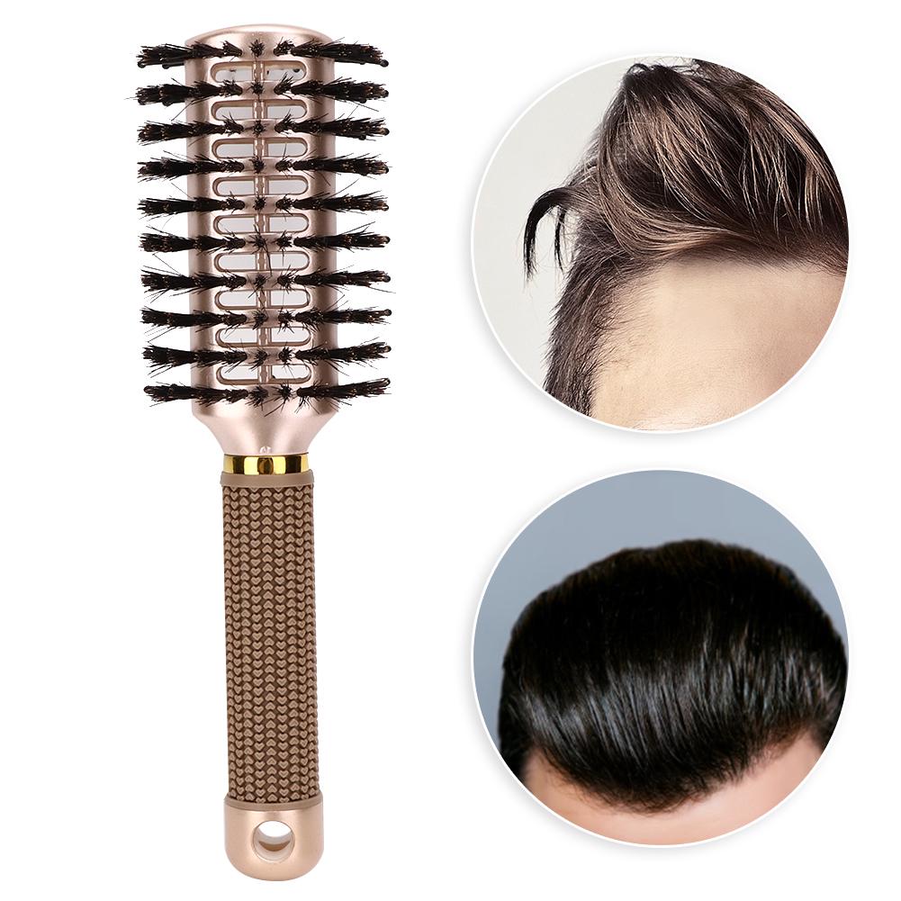 Double Sided Nylon Anti Static Hairdressing Comb Handheld Bristles Hair Styling Comb Gold