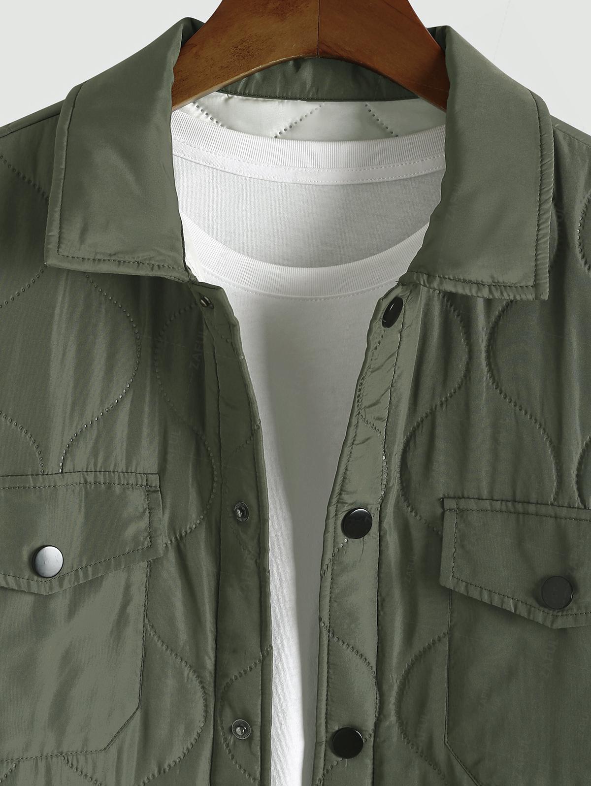 ZAFUL Мужская однотонная повседневная стеганая куртка с клапаном на кнопках — фото 6