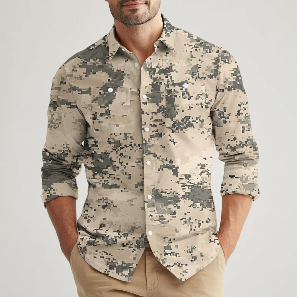 Camicia da lavoro industriale da uomo ampia classica con revers e multitasche
