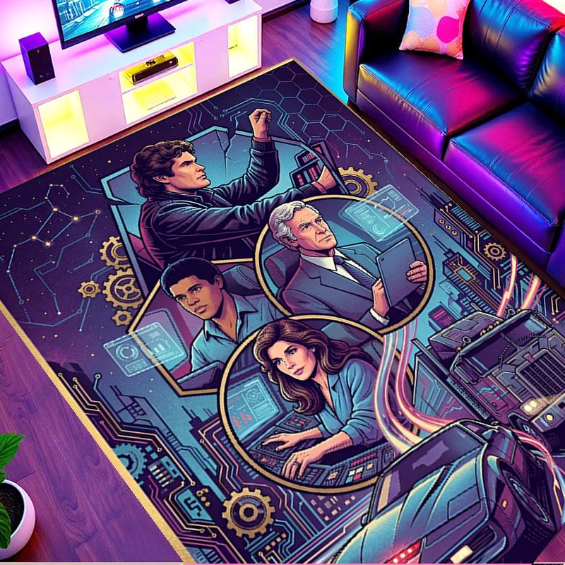 Knight Rider Print Rug, Washable Floor Carpet, For Entryway Dorm Laundry Room Office Study, Home Decor Birthday Christmas Gift