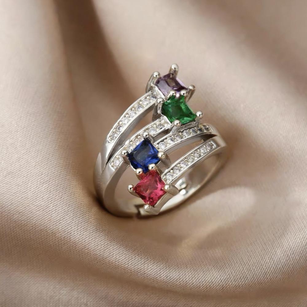 Blue Gem Flower Ring: Women's Handmade Zircon Flower Design, Light Luxury High-End Open Ring Jewelry