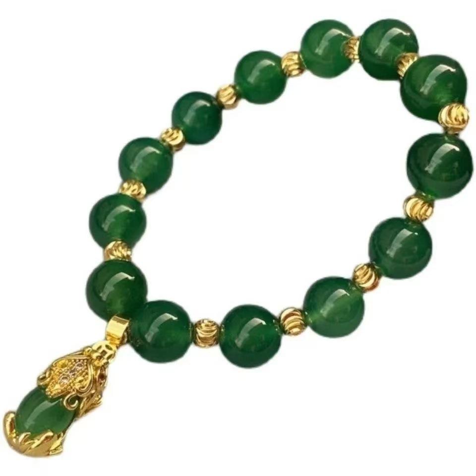 Golden Pixiu Green Jade Unisex Bracelet - Luxurious and Versatile