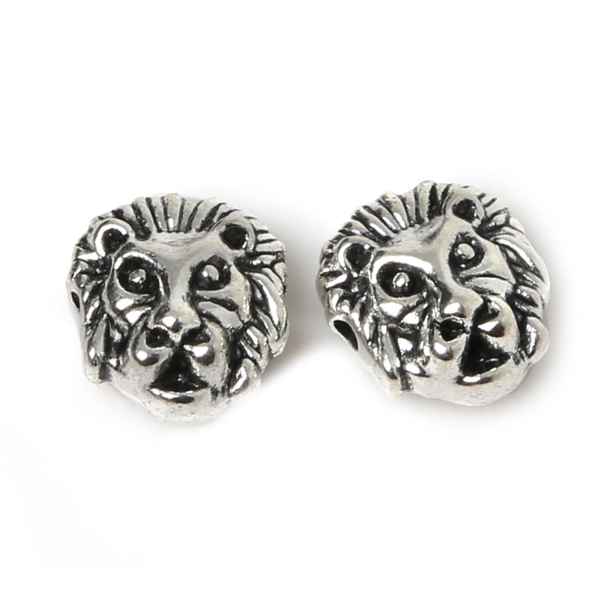 

10 шт., металлические бусины с головой льва, свободные бусины, подвески для изготовления ювелирных изделий, аксессуары для браслетов серебряный