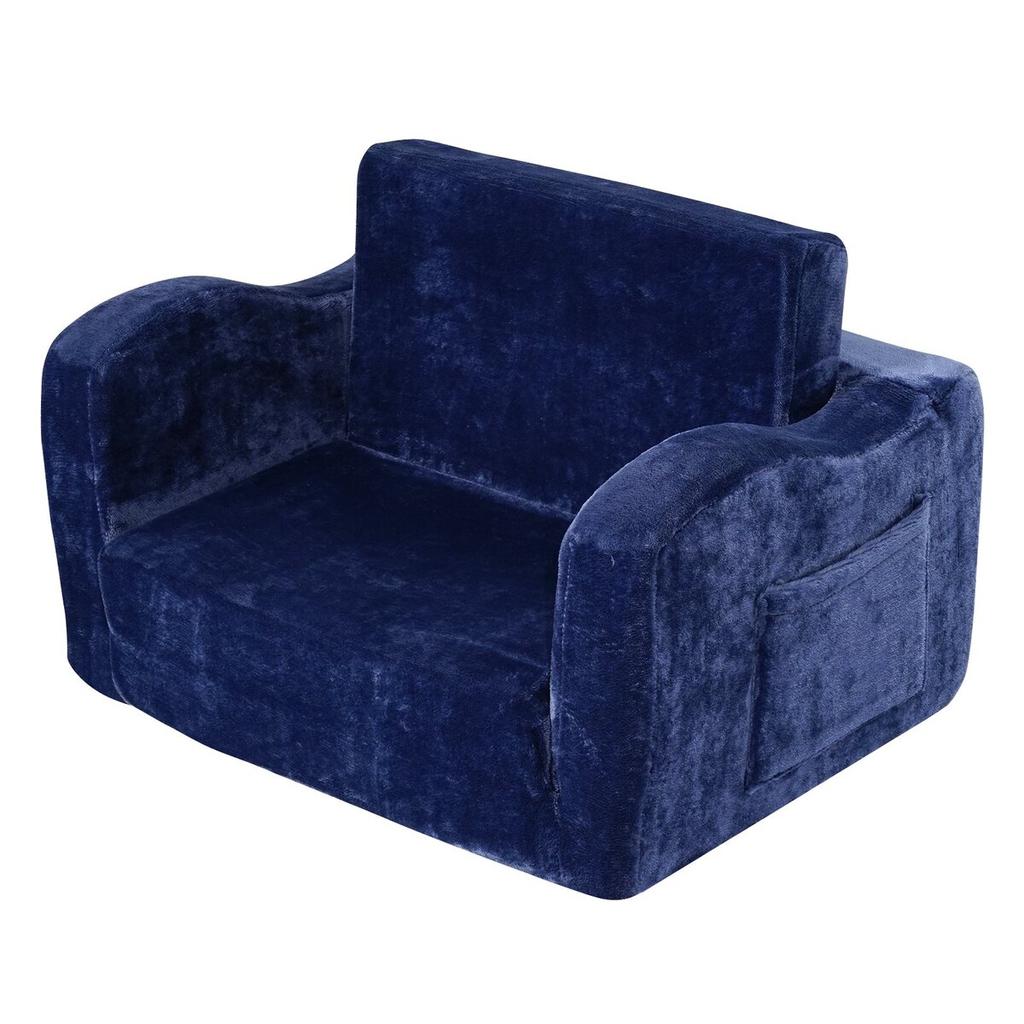 Baby Chair Foldable 2-in-1 Comfy Baby Lounger Couch Kids Sofa Blue