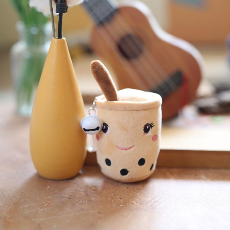 Adorable Plush Milk Tea Cup Keychain Soft Cartoon Animal Bag Ornament