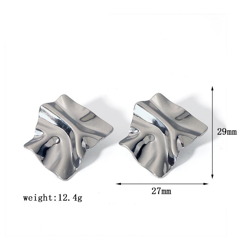 Yori Trendy Stainless Steel Metal Pleated Stud Earrings Tarnish Resistant Texture Attractive Statement Waterproof Jewelry Gift