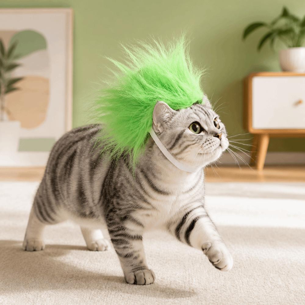 Lustige verstellbare elastische Katzenperücke Neuheit Auffälliger Katzenkopfschmuck Niedliche Haustier-Cosplay-Hut Kostüm