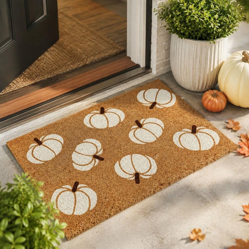 Pumpkin Design Fall Porch Halloween Entryway Doormat Welcome for Front Door