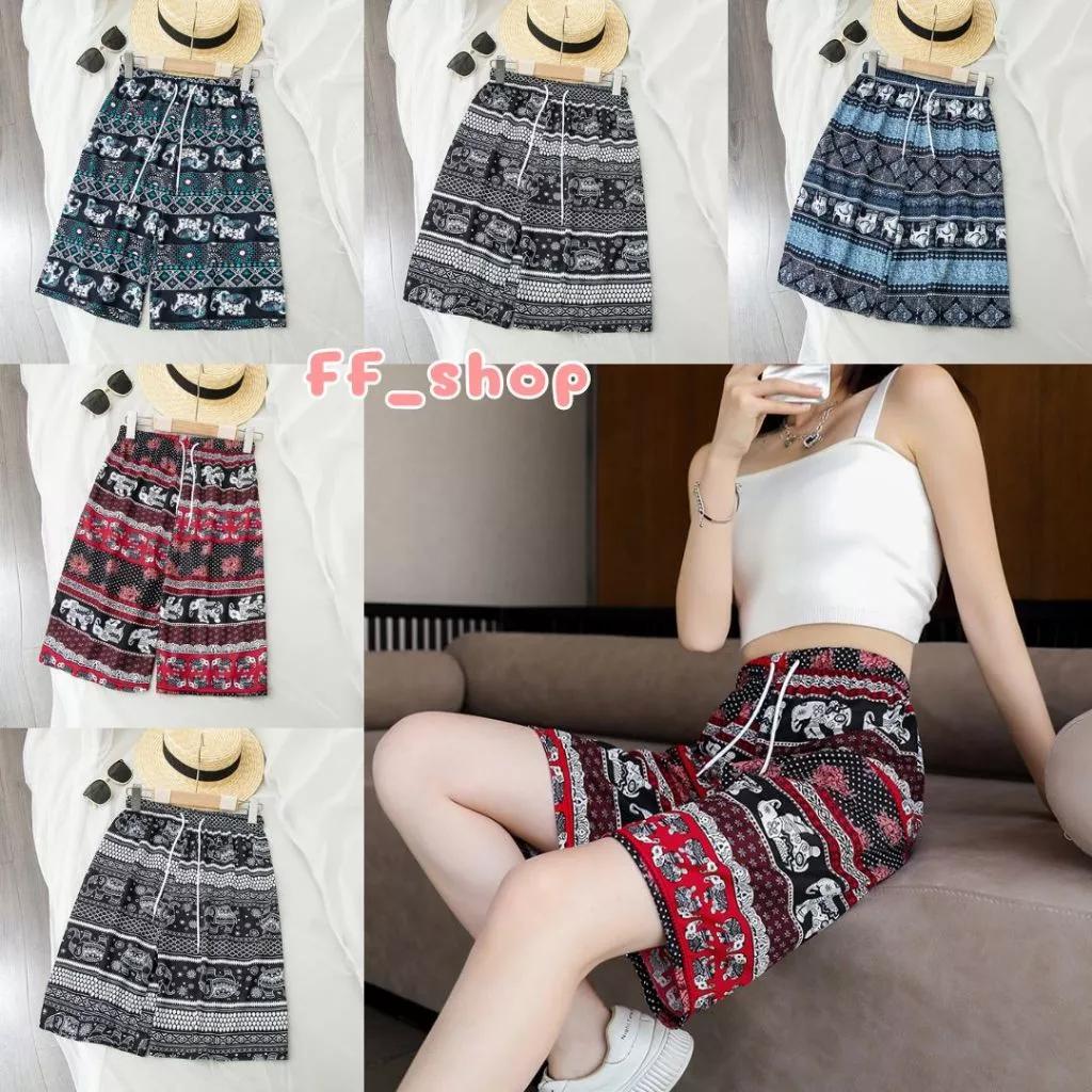 Elephant Pants Shorts Adjustable Elastic High Waistband Strap Rope Women Print Thailand Casual Streetwear Beach Bohemian Retro Vintage Boho