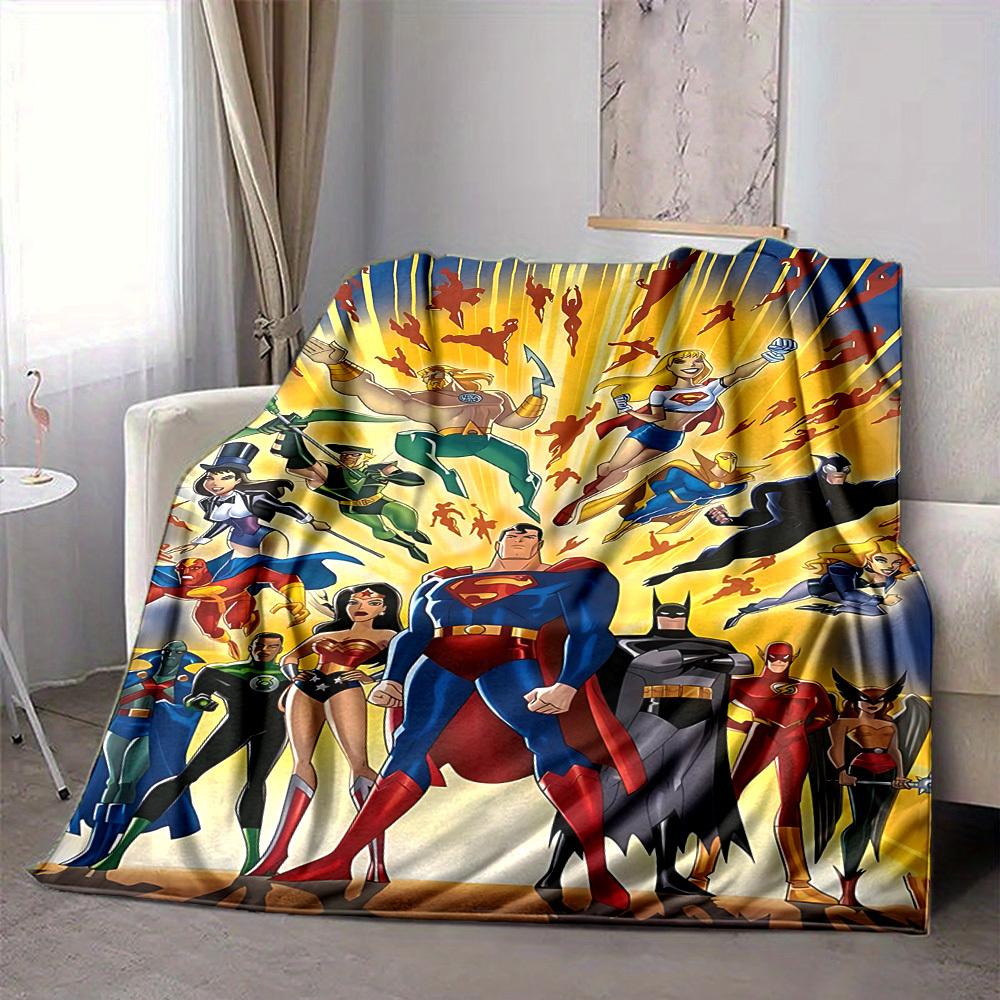 1pc Superheroes Justice Flannel Throw Blanket - Lightweight Soft Warm All-Season Blanket for Sofa, Bed, Travel, Camping  L1029061