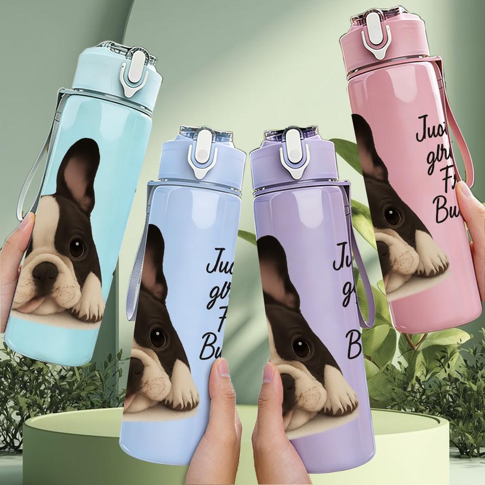 1PC French Bulldog Puppy Art 750ml Color Plastic Sports Water Bottle Leakproof Flip Straw Lid Suitable for Sports Office Home Use