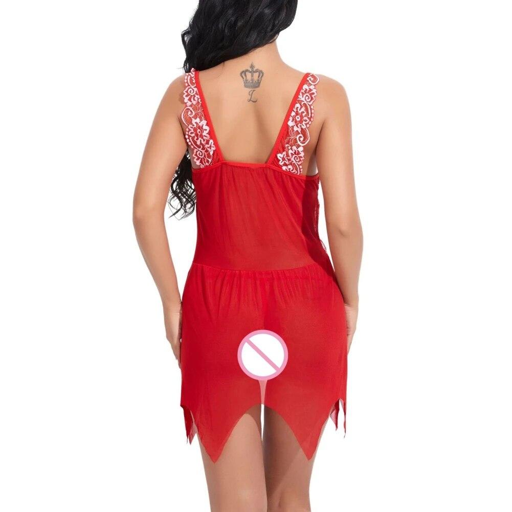 Lingerie for Women Front Closure Babydoll Lace Chemise V Neck Mesh Sleepwear Boudoir Nighty Strappy Sleepshirt with G-string