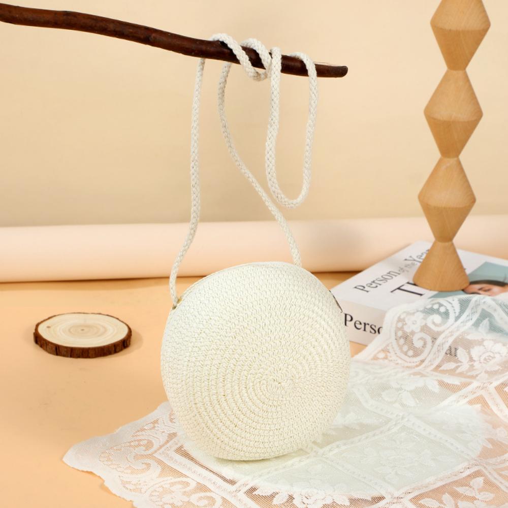 Summer cute large straw bag woven bag for women, new seaside beach straw woven small round bag, mobile phone bag, crossbody S-12cm