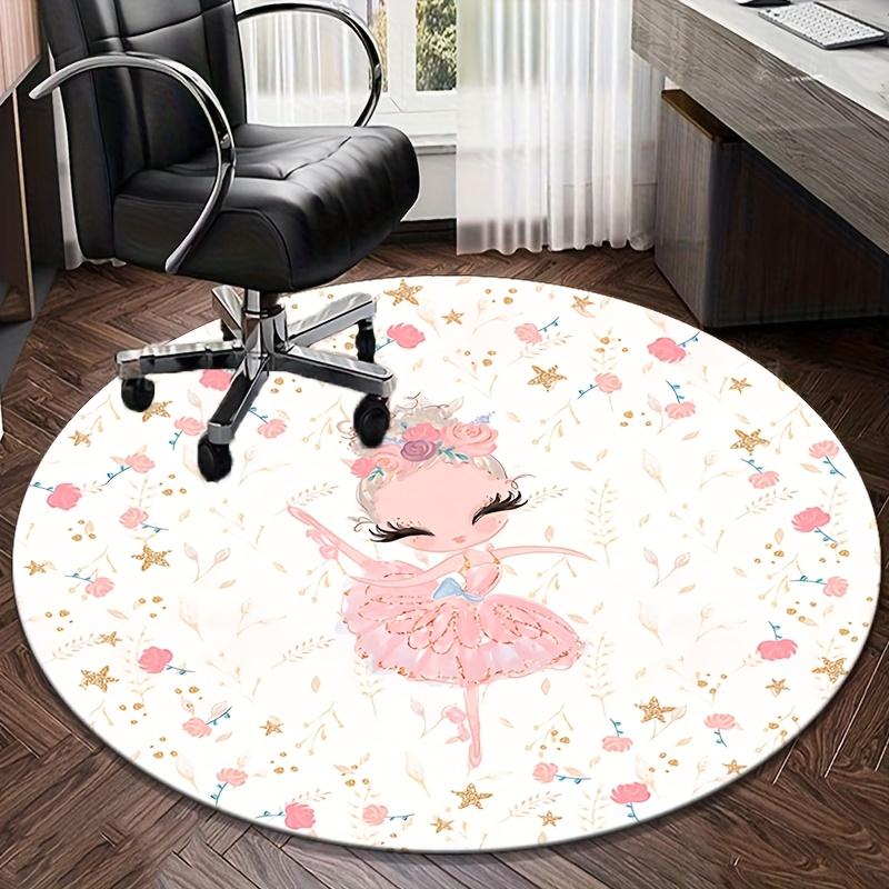 Round Crystal Velvet Rug Ballerina Princess Pattern Kids Room Carpet Soft Non Slip Playmat Nursery Decor Cute Floral Design