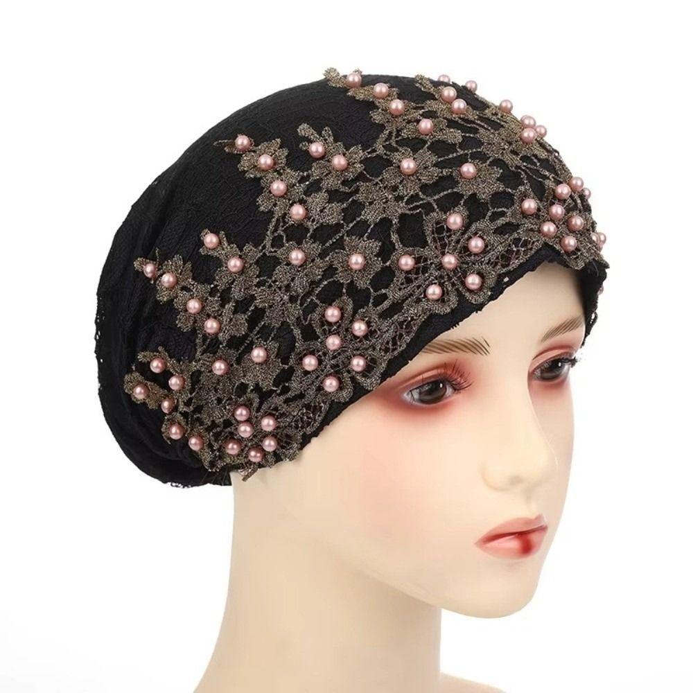 Elegant Glittery Chemo Cap Embroidery Beaded African Headwrap Muslim Inner Hijab Hat For Women