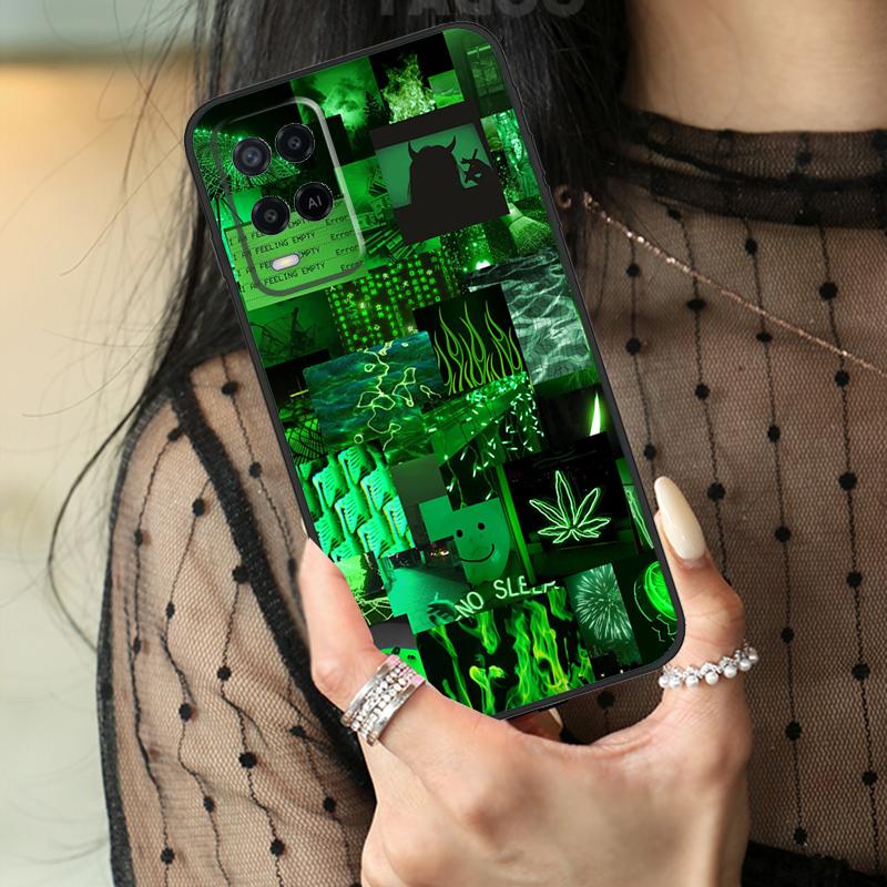 Green Aesthetic Case For Oppo A80 A60 A40 A17 A57 A77 A74 A54 A94 A78 A98 A18 A38 A58 A96 A76 A16 A15 A5 Pro