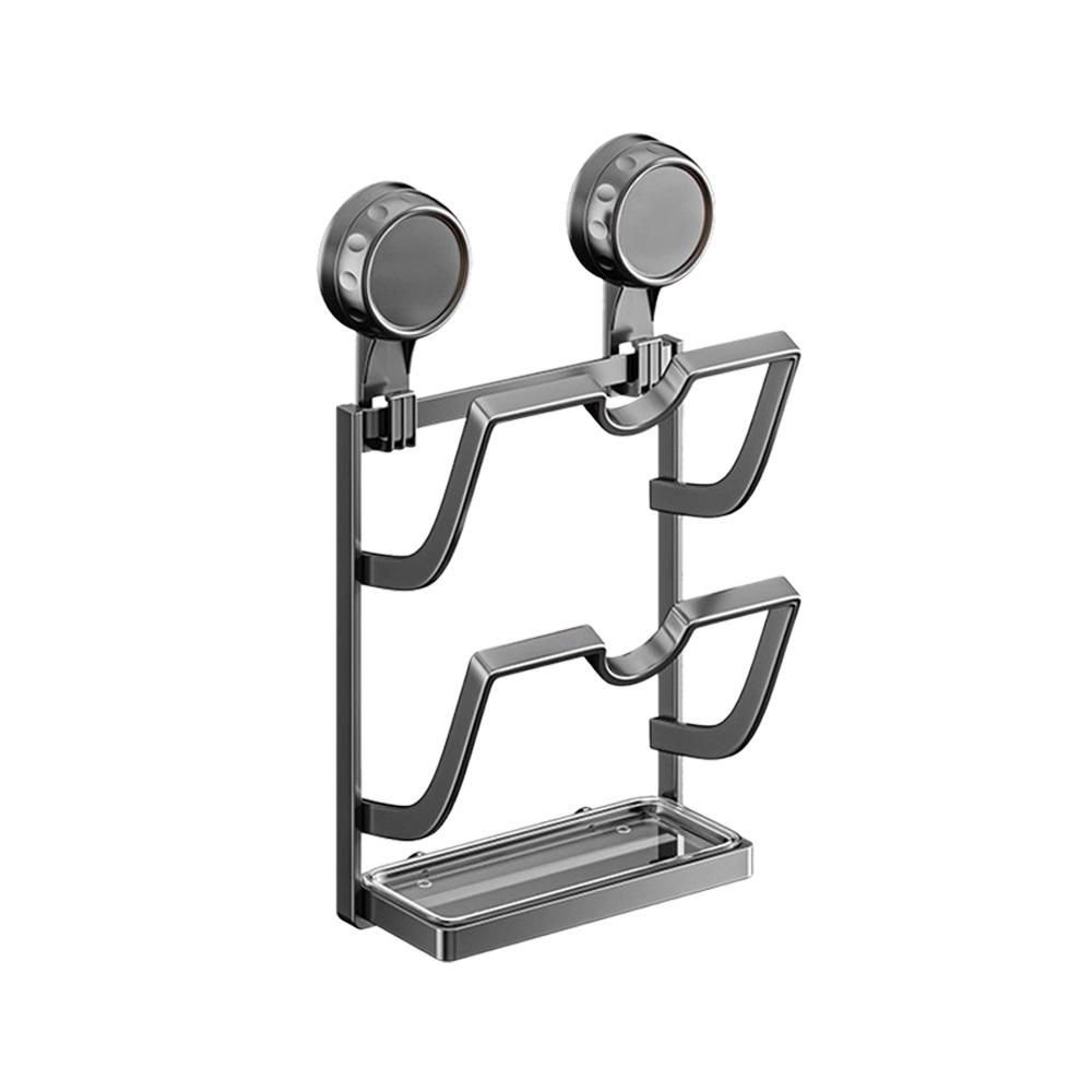 New Suction Cup Pot Lid Holder Metal Wall Mounted Kitchen Storage Rack Multi-Layer Design Space Saving Pot Cover Rack Home Use