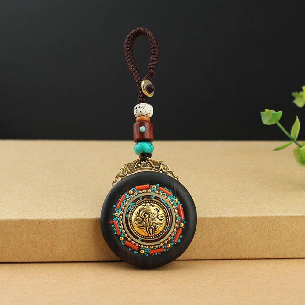 Retro Ebony Wood Car Keychain Ethnic Style Bag Hanging Accessories Mobile Phone Pendant  Men