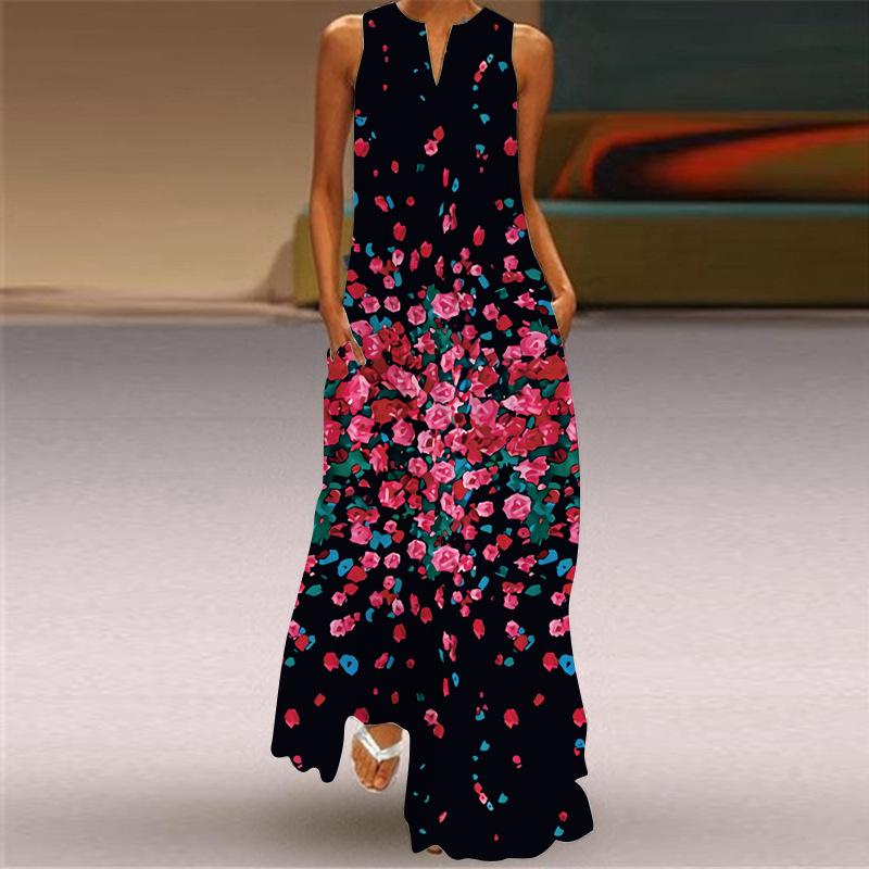 2024 Spring & Summer Women's Fashion Long Skirt with Sexy Print & Pockets