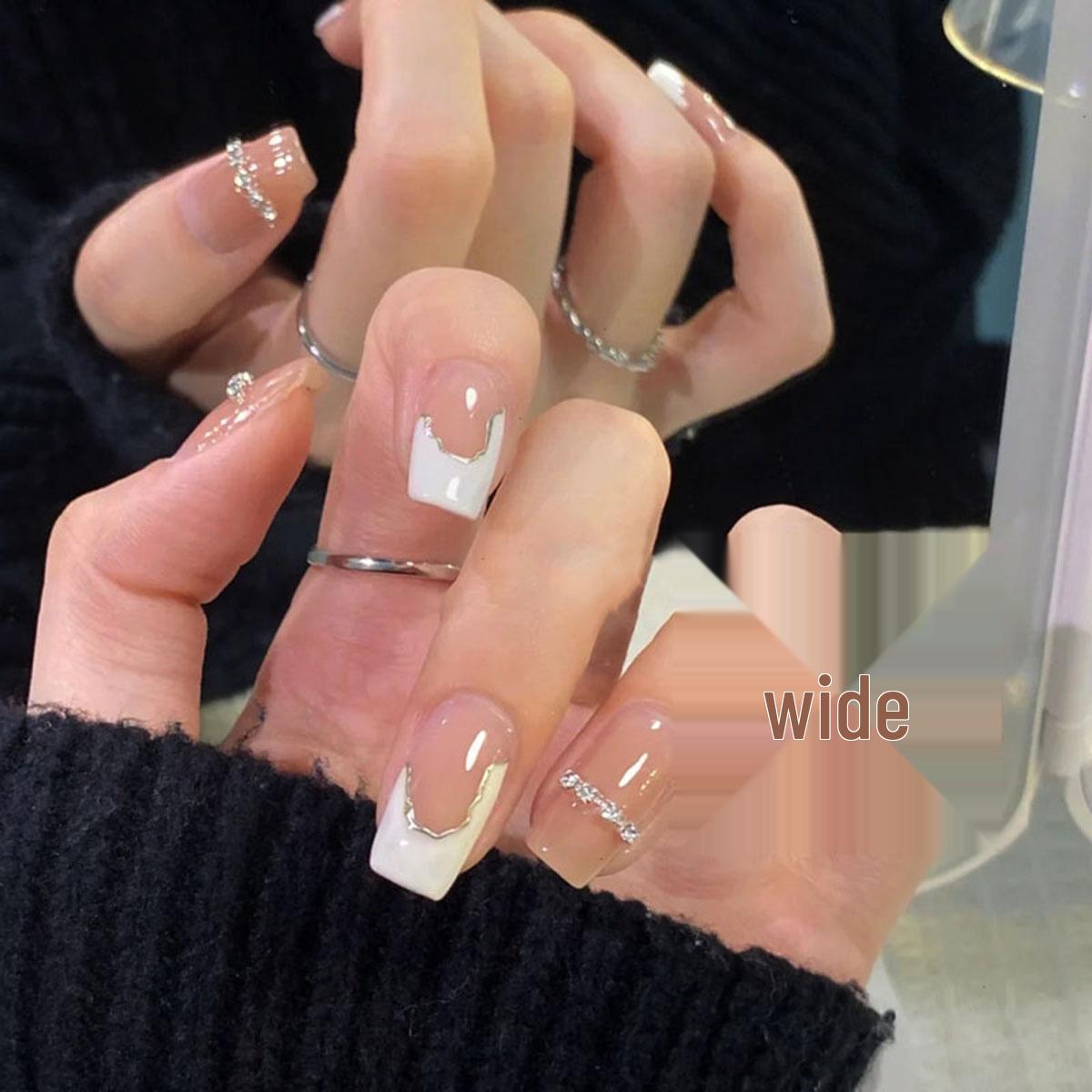 

Trendy Celebrity Wearable French Milk White Diamond Chain Nail Stickers Glue Style