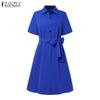 ZANZEA Women Casual Turn Down Collar Loose Short Sleeve Shirt Dress