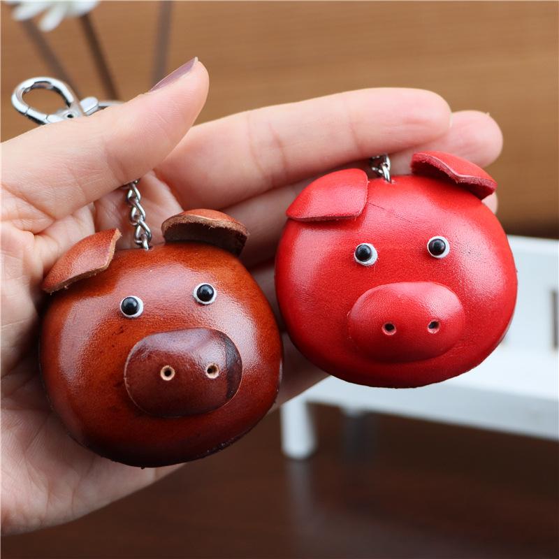 The First Layer Of Cowhide Piggy Keychain Pendant Motorcycle Car Key Chain Accessories Bag Pendant Cute Trendy
