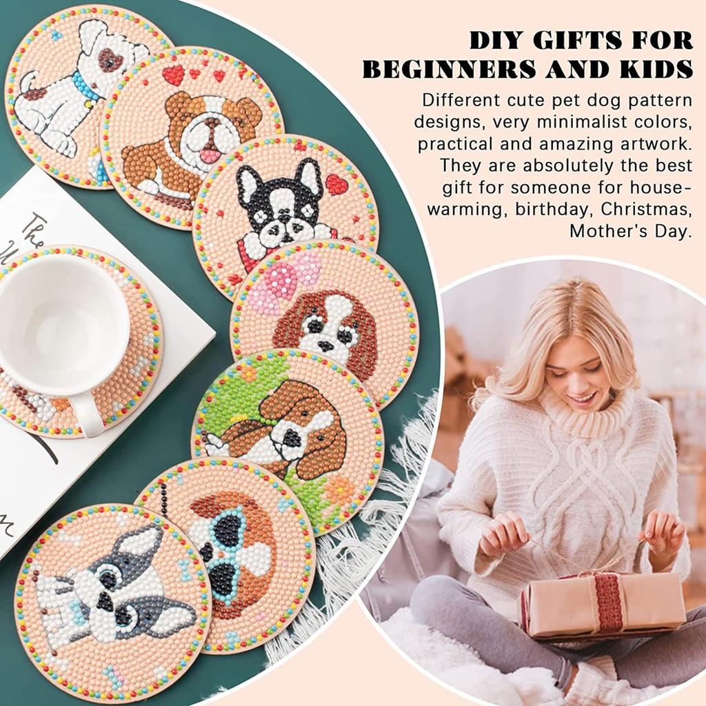 Sitengle Diamond Art Coaster Kit, 8-Piece Set, Bead Art, Diamond Art Set, DIY Diamond Painting, 5D Diamond Painting Kit with Holder, Coaster Craft